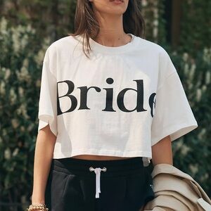 Anthropologie White Bride Graphic Crop Top